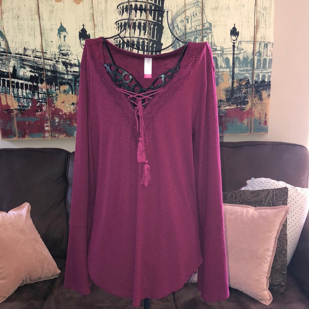 No Boundaries Maroon Bell-Sleeve Knit Longsleeve
